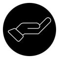 Holding Hand Icon Inside Circle with Black Backdrop Royalty Free Stock Photo