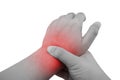 Holding hand to spot of wrist pain. Royalty Free Stock Photo