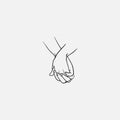 Holding hands with interlocked or intertwined fingers drawn by black lines isolated on white background. Symbol of