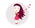 Holding heart sadness girl. Loneliness girl. Happy Valentine`s day greeting card