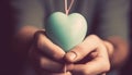 Holding heart shaped gift, hand touches with love and affection generated by AI