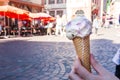 Holding Ice Cream Cone Eaten Dripping Summer Hot Day Dessert Sweet Treat Hand Royalty Free Stock Photo