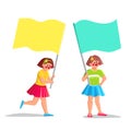 holding kid girl flag vector Royalty Free Stock Photo