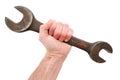 Holding Large Open-End Wrench in Hand Royalty Free Stock Photo
