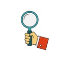 Holding magnifying glass flat line Royalty Free Stock Photo