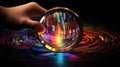 Holding A Magnifying Glass In Hand For Closer Inspection Colorful Fingerprint Illustration On Black Background