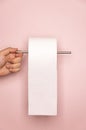 Holding Toilet roll on a metal straw with pink background