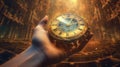 Holding old pocket watch in hand. Safe your time. Generative AI