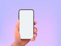 Holding phone hand mockup on a background. Editable smartphone template. Touching screen Vector illustration Royalty Free Stock Photo