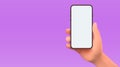 Holding phone hand mockup on a background. Editable smartphone template. Touching screen Vector illustration Royalty Free Stock Photo