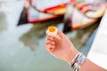 Holding portuguese dessert in Aveiro city