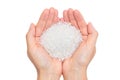 Holding sea salt isolated on white background Royalty Free Stock Photo