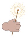 Holding sparkler diwali linear cartoon character hand illustration