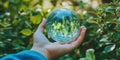 Holding A Sphere Reflects The Nature Scenery With Nature Concept Royalty Free Stock Photo