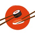 Holding sushi with salmon with chopsticks Royalty Free Stock Photo