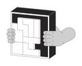 Holding tetrominoes cube bw concept vector spot illustration