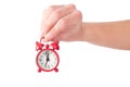 Holding a tiny alarm clock Royalty Free Stock Photo