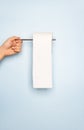 Holding Toilet roll on a metal straw with blue background