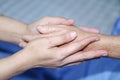 Holding Touching hands Asian senior or elderly old lady woman patient with love, care, helping, encourage and empathy. Royalty Free Stock Photo