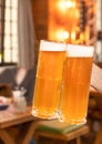 Holding two beer drink mug Royalty Free Stock Photo