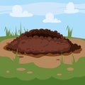 Hole animal in the ground, burrow ground works digging, pile dirt. Vector illustration cartoon style