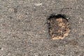 Hole on asphalt road in countryside