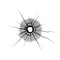 Hole from a bullet in a thick glass illustration. Royalty Free Stock Photo