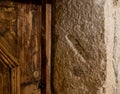 Hole carved into a stone door post where a Mezuzah small scroll containing a prayer was once placed, Krakow, Poland Royalty Free Stock Photo