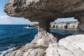 Hole in a cave with a beautiful view on sea near cape Greco in national park Royalty Free Stock Photo