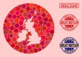 Hole Circle Map of Great Britain and Ireland Mosaic and Scratched Seal Royalty Free Stock Photo