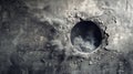 A hole in a concrete wall with visible smoke emerging, suitable for use in scenes related to damage or destruction Royalty Free Stock Photo