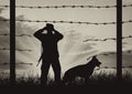 Hole in fence on border and border guards with dog Royalty Free Stock Photo