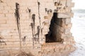 A hole from fired and collasped of temple wall, break in the brick wall Royalty Free Stock Photo