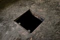 Hole in floor of old house leading to cellar Royalty Free Stock Photo