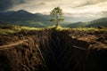 A hole in the ground and a tree as a symbol of Responsible land use. Regenerative Agriculture concept. generative AI Royalty Free Stock Photo