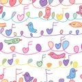 Hole horizontal bird music love seamless pattern