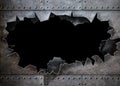 Hole in metal armor steam punk background