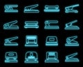 Hole puncher accessory icons set vector neon