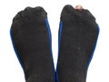 Hole in sock and peep toe Royalty Free Stock Photo