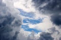 A hole in the stormy clouds revealing the blue sky Royalty Free Stock Photo
