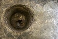 hole for a toilet in a tunnel during the war. War in Ukraine