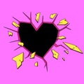 Hole in the wal in the shape of heartl. Comics style. Hand drawn vector i