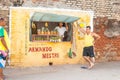 Hole in wall fruit shop with Spanish sign Royalty Free Stock Photo