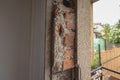 Hole in a window as the old windows were removed and the gap is ready to be closed with installation of new modern windows. House Royalty Free Stock Photo