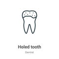 Holed tooth outline vector icon. Thin line black holed tooth icon, flat vector simple element illustration from editable dentist