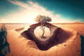 holes in sand near lonely tree growing in dead desert