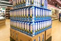 Milk stacked on supermarket floor