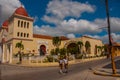 HOLGUIN, CUBA: Cathedral San Isidoro exterior at Peralta park shown