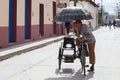 Holguin, Cuba 12/12/2018 Cyclo taxi or rickshaw waiting for passengers