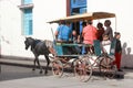 Holguin, Cuba 12/12/2018 Local horse drawn carriage taxi waiting for customers